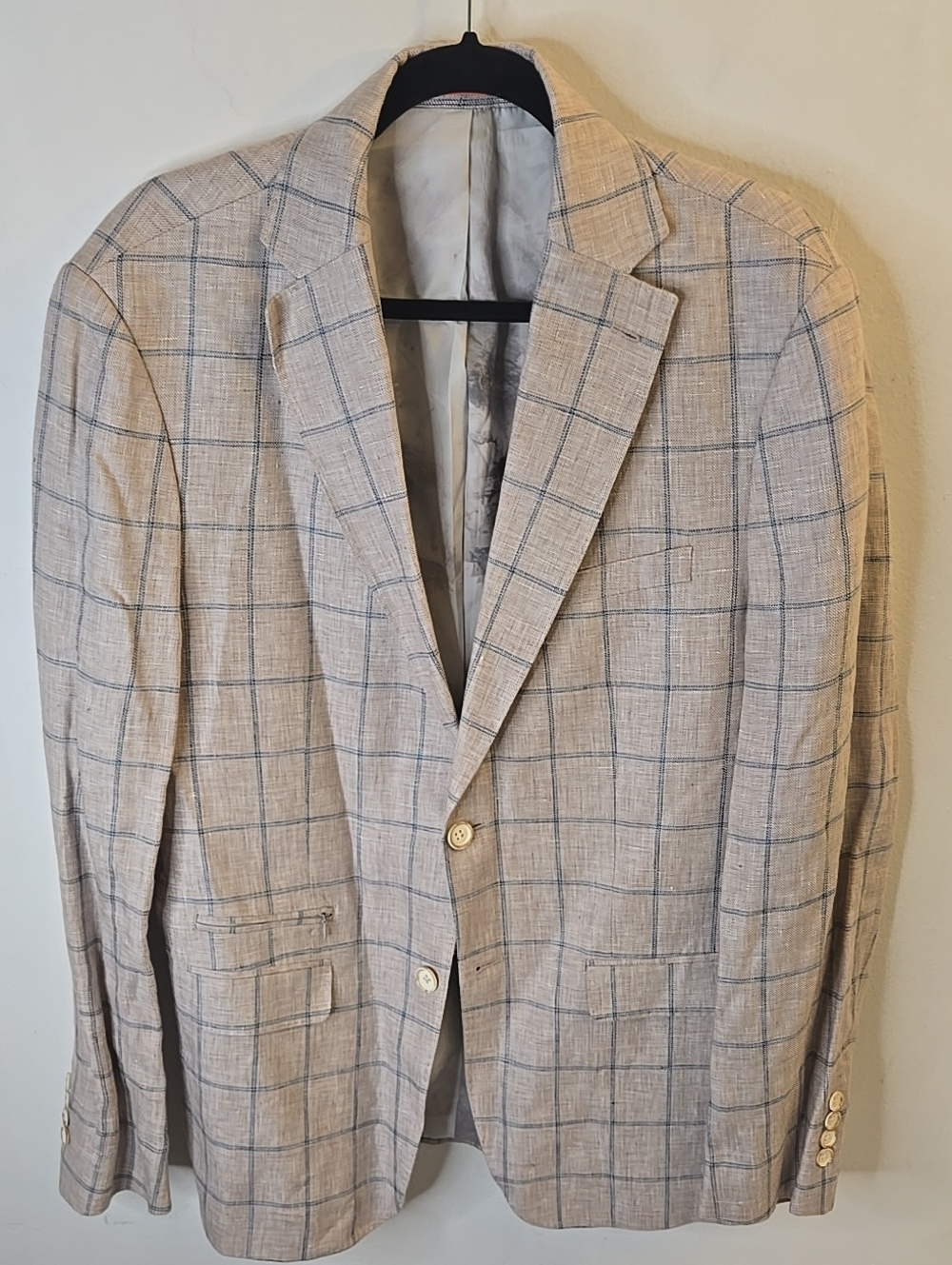 TALLIA Beige Blazer with Blue Windowpane Check